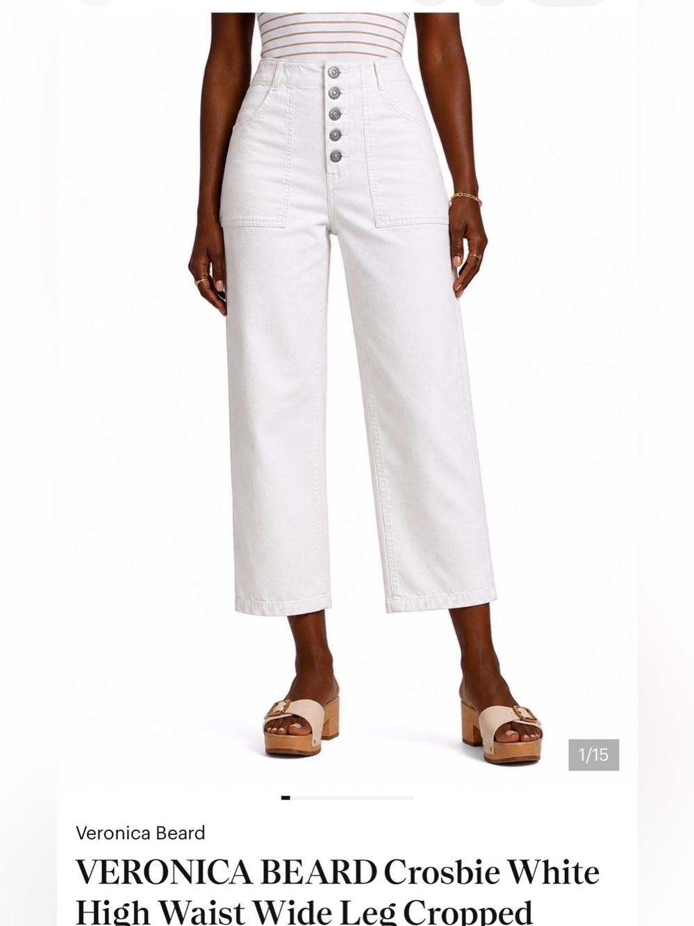 Veronica Beard White High-Rise Wide-Leg Cropped Jeans